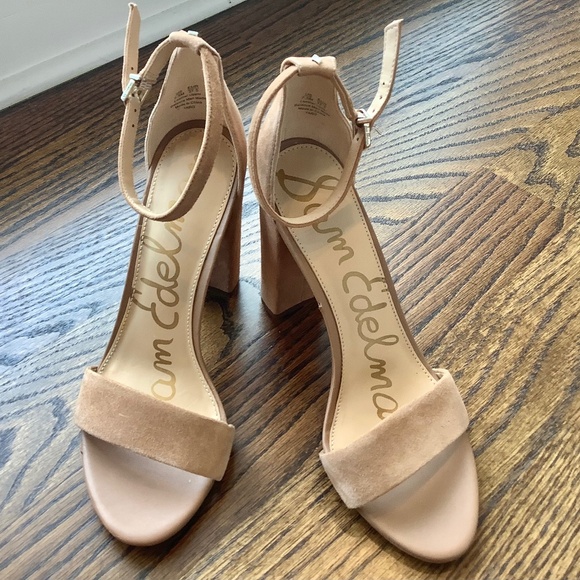 SAM EDELMAN Yaro Block Heel Tan Suede Strappy Sandals Size 7.5 - Picture 1 of 8